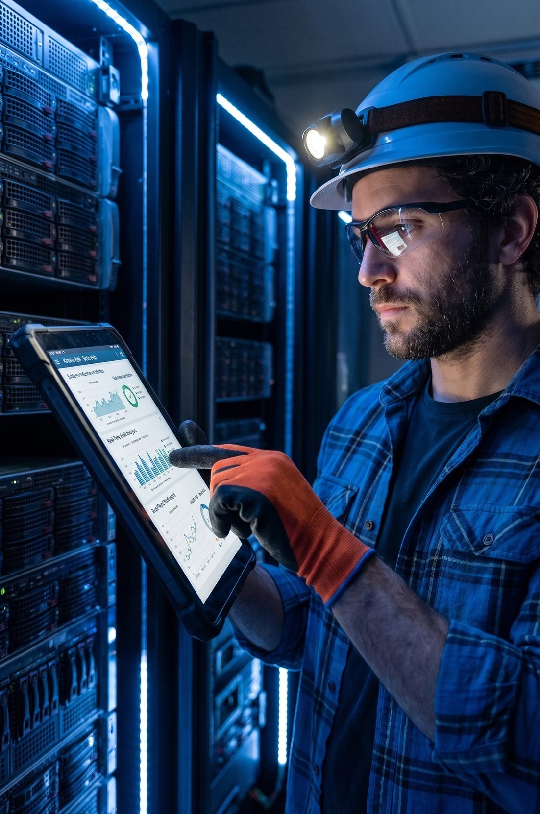 Técnico trabajando en sala de servidores